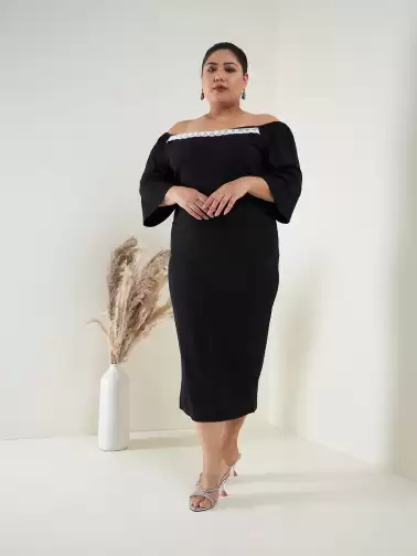 Bodycon Midi Off-Shoulder Dress - image 2