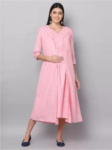 Striped A-Line Midi Dress - image 2