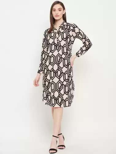Printed Shirt Collar Dress - image 2