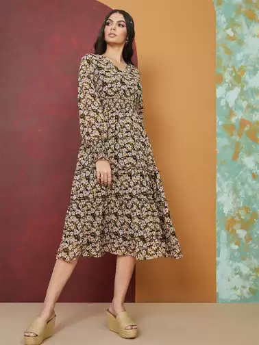 Floral A-Line Midi Dress - image 2