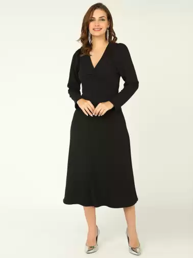 V-Neck A-Line Midi Dress - image 2