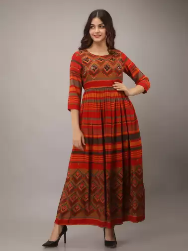 Printed Flared Ethnic Dress - image 2