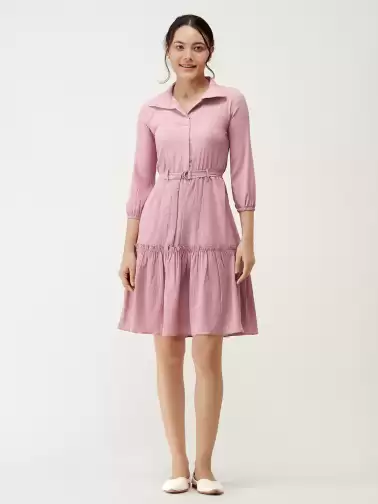 Tiered Crepe Dress With Belt - image 2