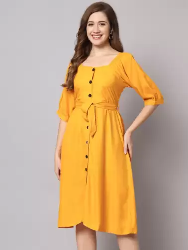 A-Line Midi Dress With Belt - image 2