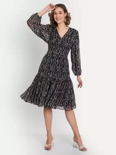 V-Neck Floral Georgette Dress - image 2