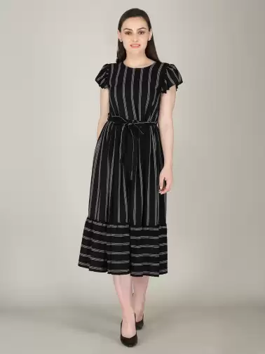 Striped A-Line Midi Dress - image 2
