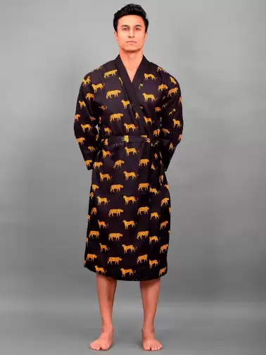 Men Printed Pure Cotton Bath Robe - image 2