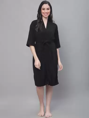 Women Bath Robe With Belt - image 2