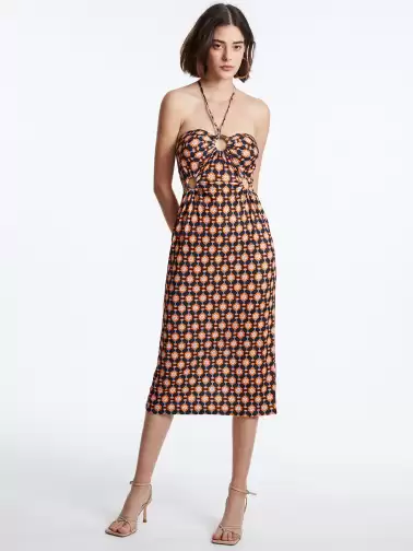 Floral Print A-Line Midi Halter Neck Dress - image 2