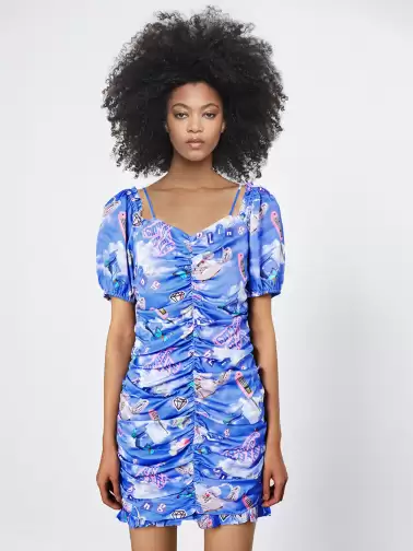 Print Sheath Mini Puff Sleeve Dress - image 2