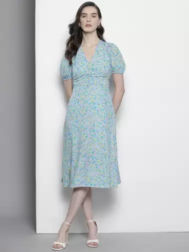 Floral Print A-Line Midi Dress - image 2