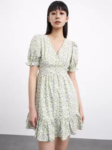 Floral Print Puff Sleeve Dress - image 2