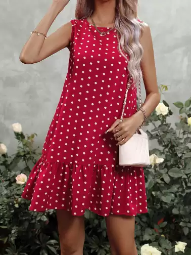 Polka Dot Print A-Line Dress - image 2