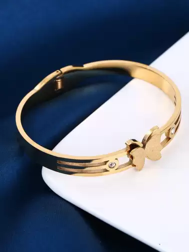 Women Cubic Zirconia Gold-Plated Bangle-Style Bracelet - image 2