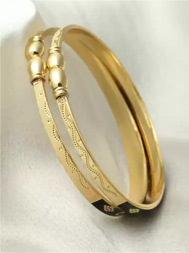 Women 2 Brass Handcrafted Gold-Plated Kada Bracelet - image 2