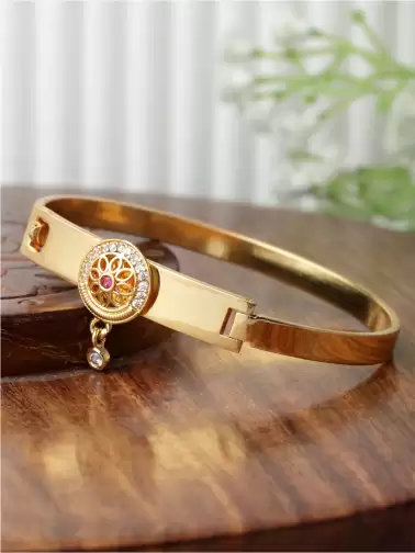 Women Brass American Diamond Hand Painted Gold-Plated Cuff Bracelet - image 2
