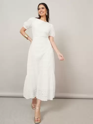 A-Line Midi Puff Sleeve Dress - image 2