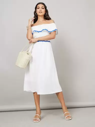 Fit & Flare Midi Off-Shoulder Dress - image 2
