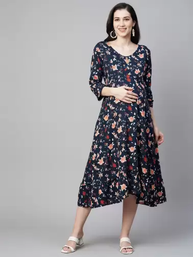 Floral Print A-Line Midi Dress - image 2