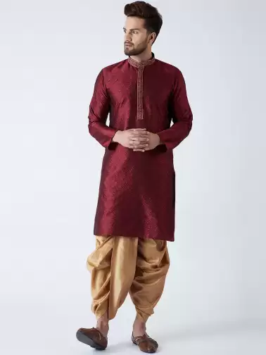 Men Self Design Kurta with Dhoti Pants - image 2