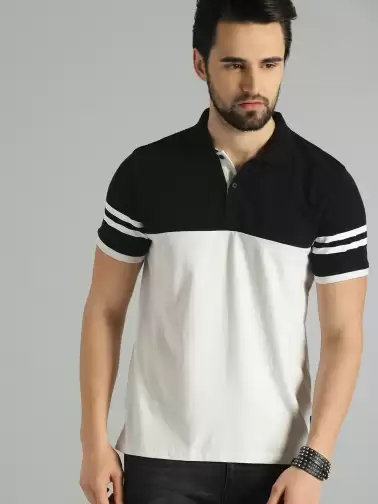 Colourblocked Polo Collar Pure Cotton T-shirt - image 2