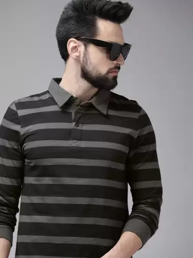 Men Striped Polo Collar T-shirt - image 2