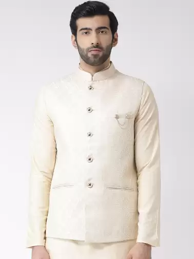 Men Woven Design Nehru Jacket - image 2