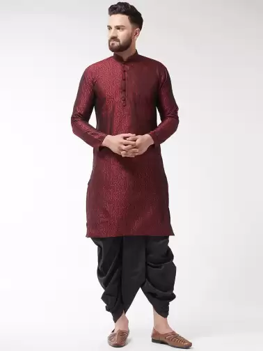 Men Self Design Kurta with Dhoti Pants - image 2