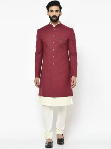 Men Solid Sherwani Set - image 2