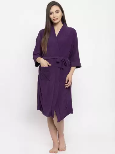 Women Solid Bath Robe - image 2