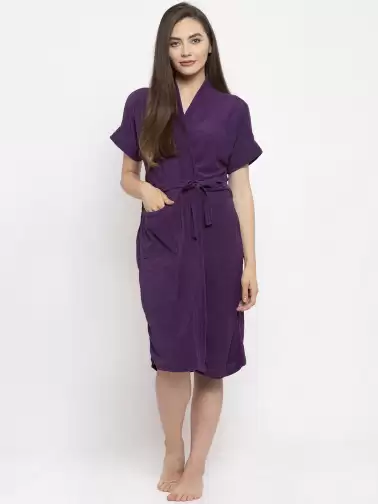 Women Solid Bath Robe