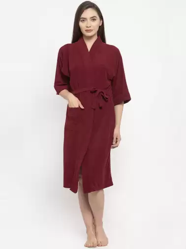 Women Solid Bath Robe - image 2