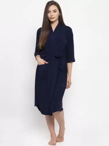 Women Solid Bath Robe - image 2