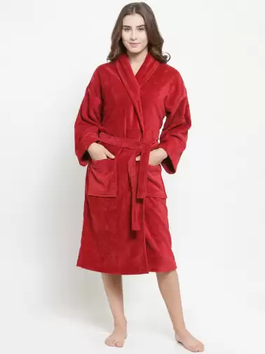 Women Solid Comfort Large Bath Robe - image 2