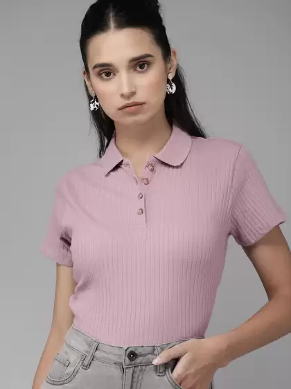Ribbed Polo Collar T-shirt - image 3