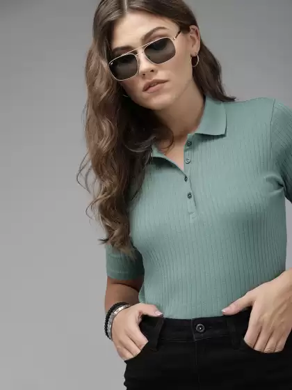 Ribbed Polo Collar T-shirt - image 3
