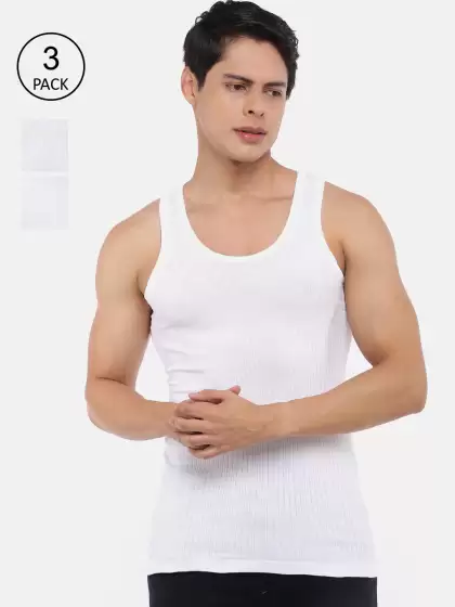 Men Pack Of 3 Solid Pure Cotton Hutch RN Innerwear Vests - image 3