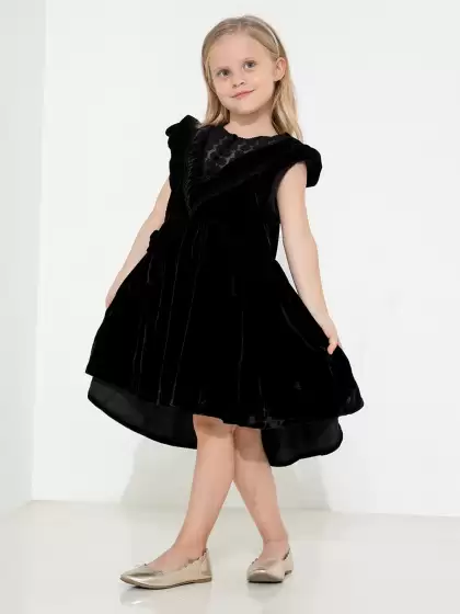 Girls Solid Velvet Dress - image 3