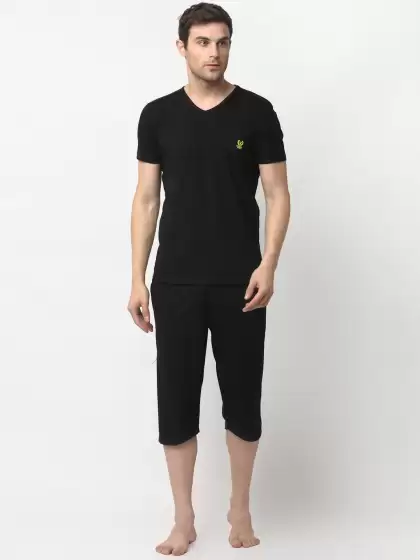 Men Solid Night suit - image 3