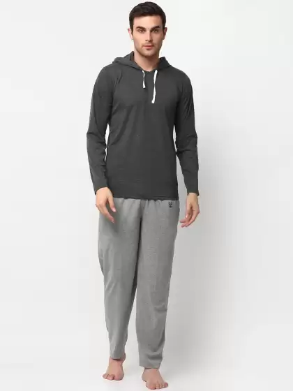 Men Solid Night suit - image 3