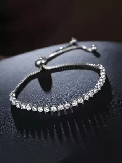 Women Crystals Silver-Plated Charm Bracelet - image 3