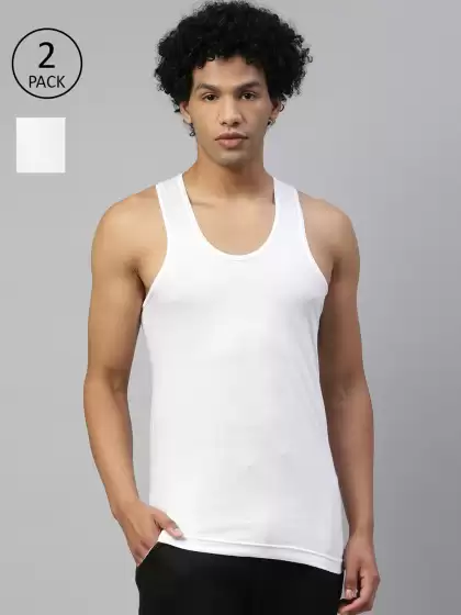Men Pack Of 2 Solid Pure Cotton Gym Vest - image 3
