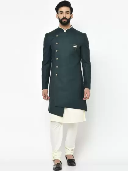 Men Solid Cotton Sherwani Set - image 3