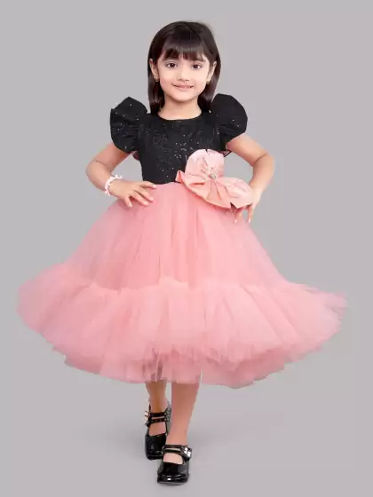 Girls Peach Net Midi Dress - image 3