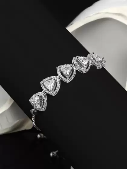 Women American Diamond Rhodium-Plated Wraparound Bracelet - image 3