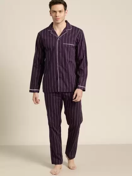 Men Cotton Striped Pyjama Set - image 3