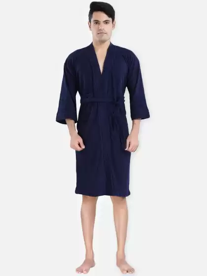 Men Solid Bath Robe With Belt - image 3