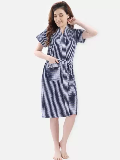 Women Striped Bath Robe - image 3