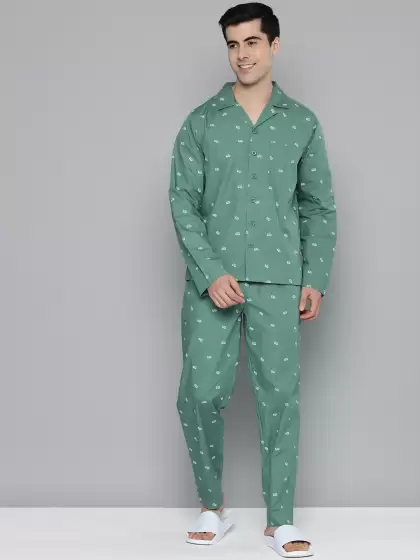 Men Green Printed Night suit - image 3