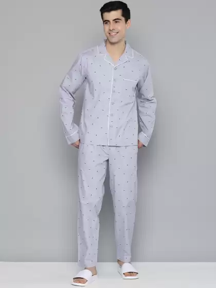 Men Grey Printed Night suit - image 3